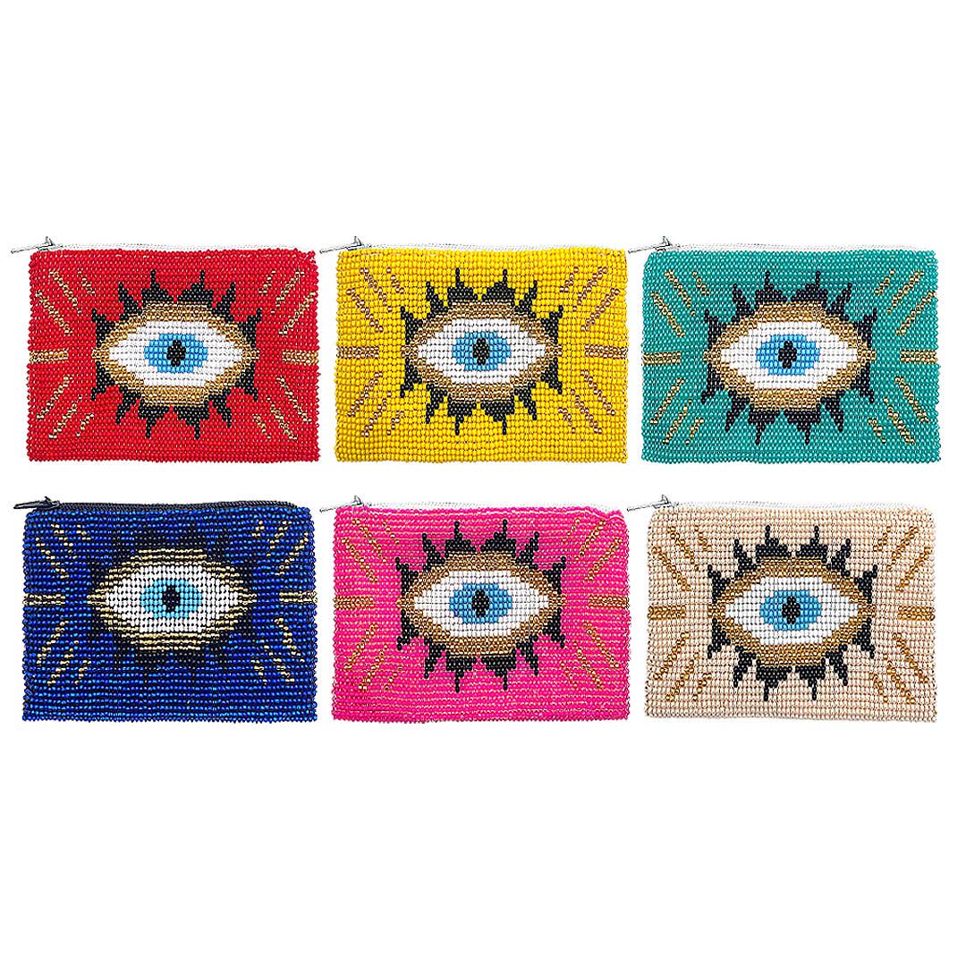 Beaded Evil Eye Seed Bead Coin Purse Pouch