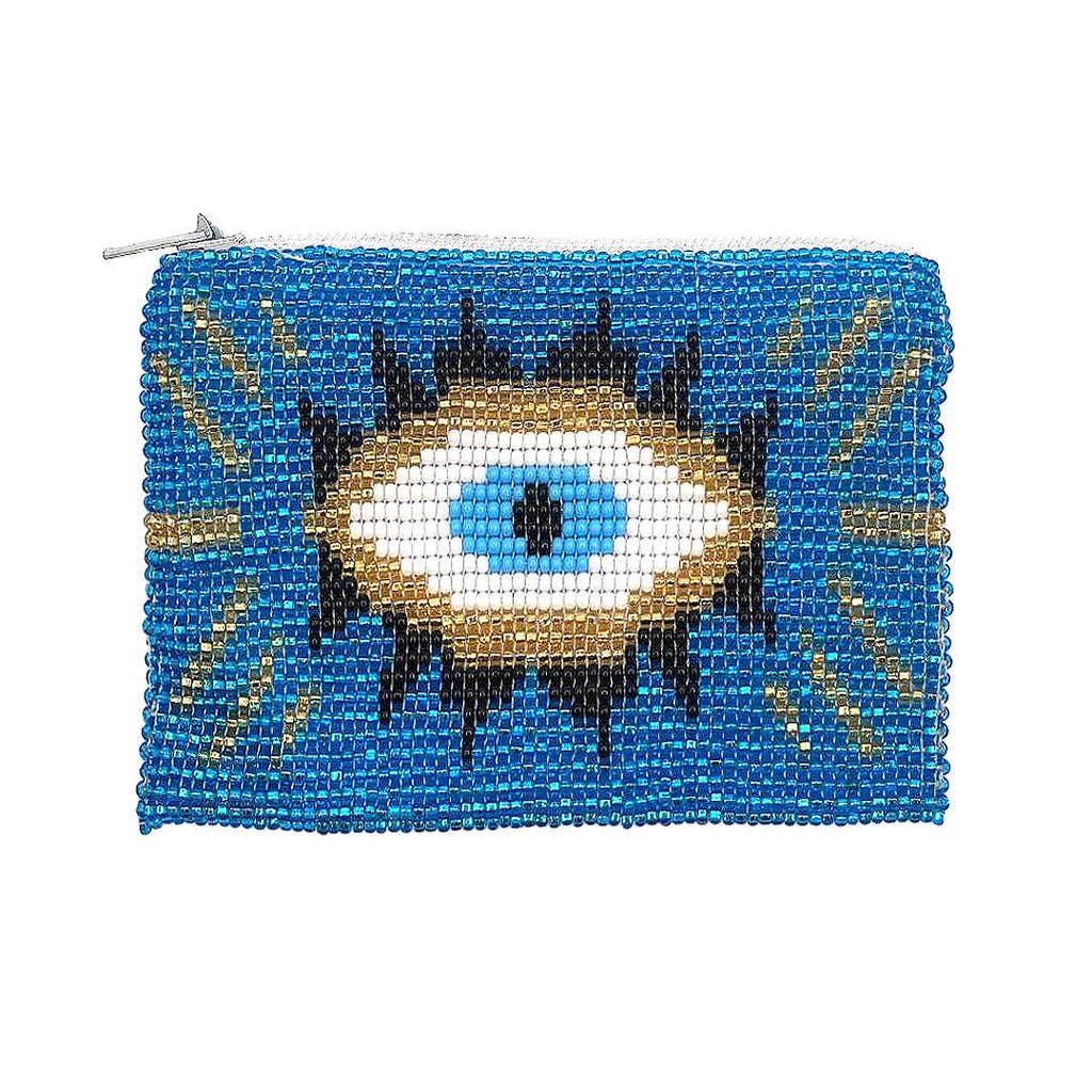 Beaded Evil Eye Seed Bead Coin Purse Pouch
