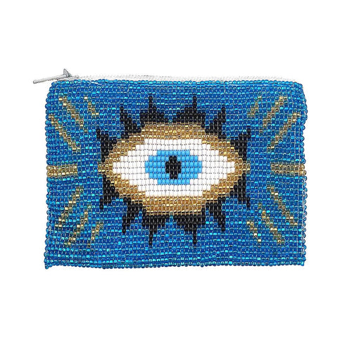 Beaded Evil Eye Seed Bead Coin Purse Pouch