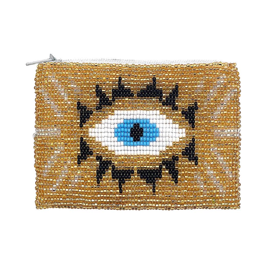 Beaded Evil Eye Seed Bead Coin Purse Pouch