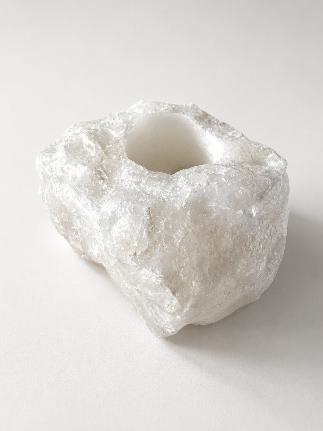 Rough White Quartz Candle Holder