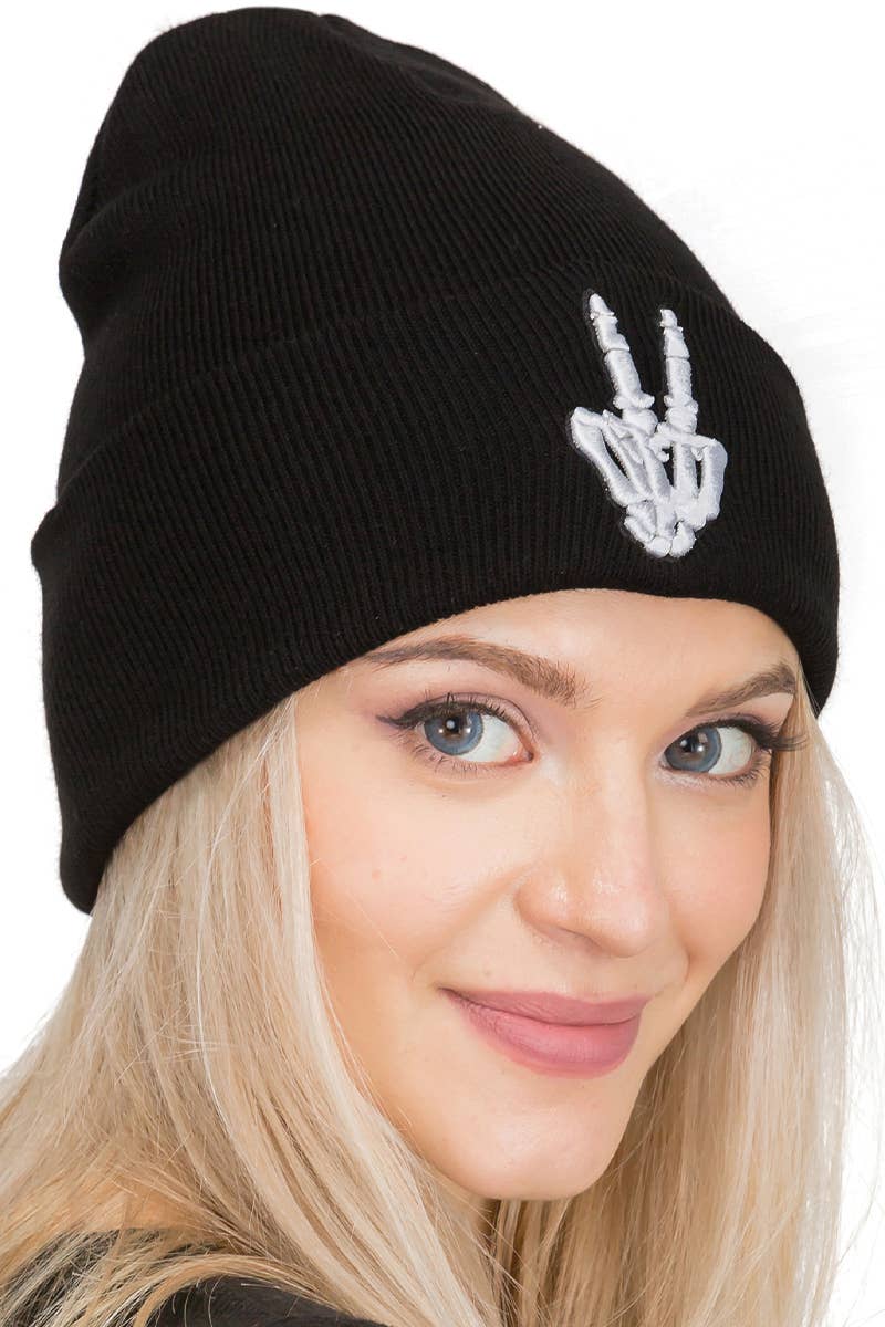 Peace Victory Rebel Skeleton Beanie