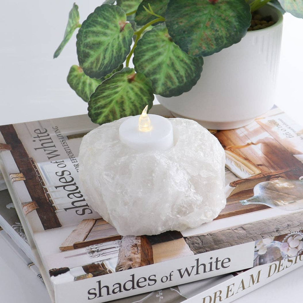 Rough White Quartz Candle Holder
