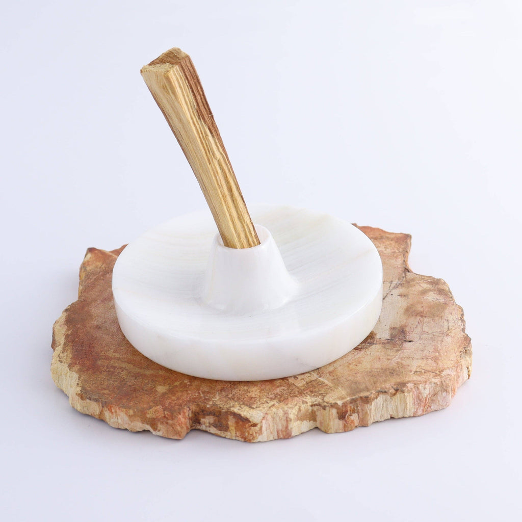 White Onyx Ritual Holder — Smoke Cleanse + Taper Candle Trivet
