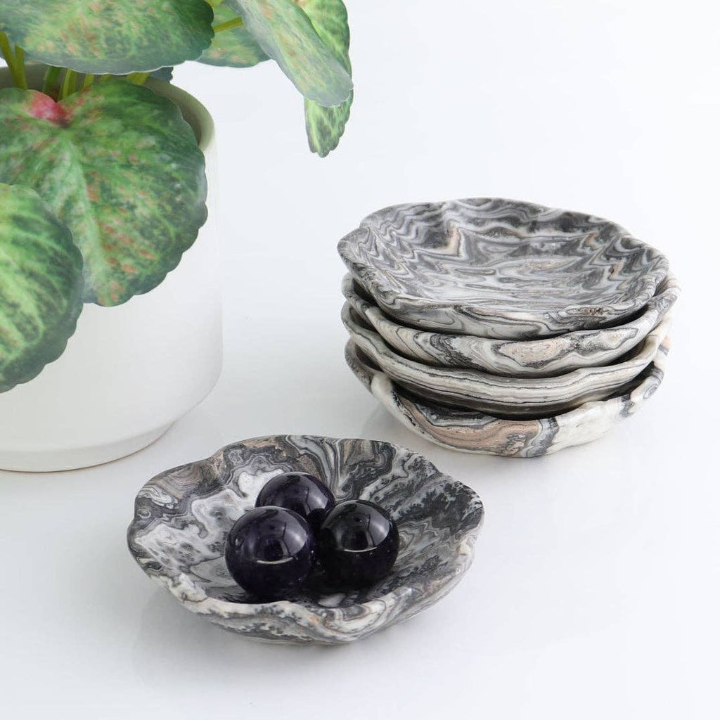 Zebra Onyx + Calcite Scalloped Ritual Dish